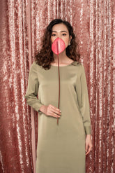 Minimalist Silk Midi Dress with Long Sleeves and Clean Silhouette for Elegant Day-to-Night Style